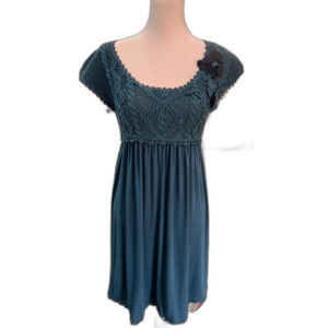 Teal Knit Linen-Blend Fairy Cottagecore Empire Waist Dress S Anthropologie Moth